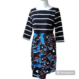 A Pea in the Pod Black and Blue Striped Floral Dress